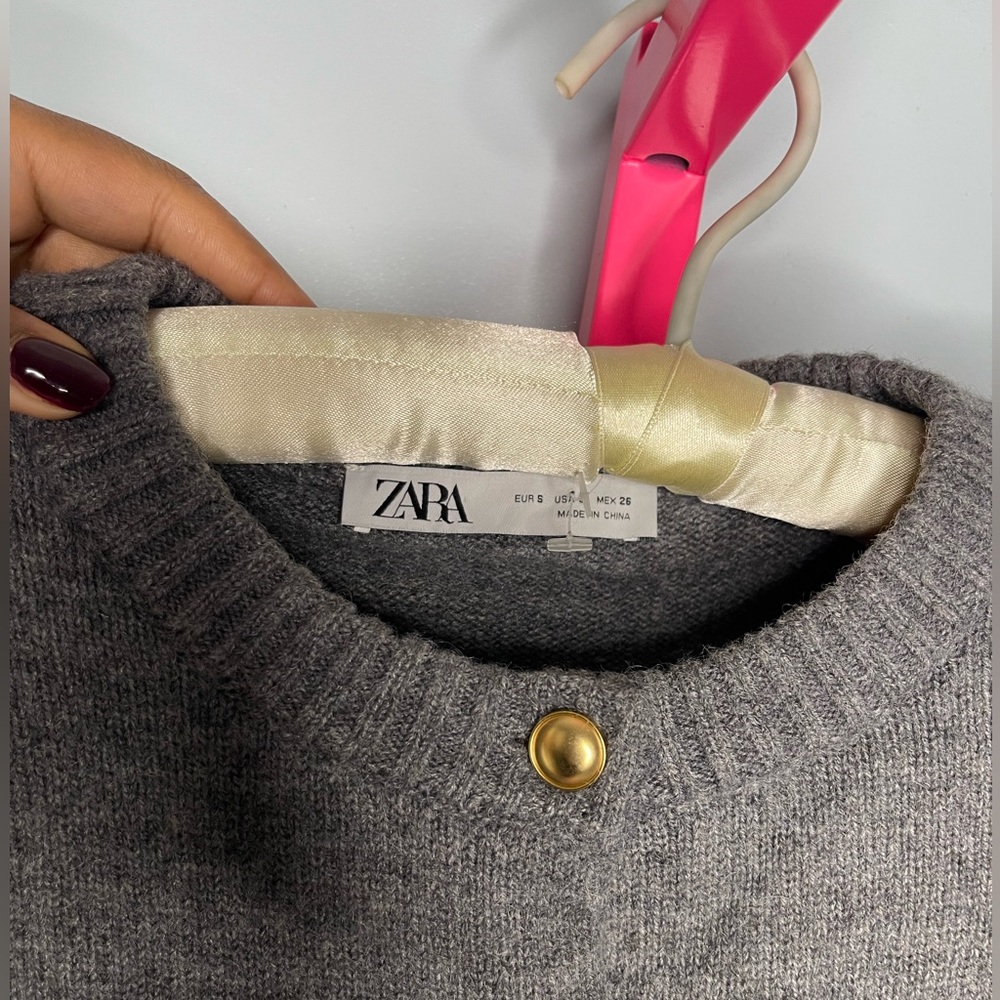 Zara gray gold button longline knit cardigan sweater dress size Small ❤️ - Picture 4 of 8